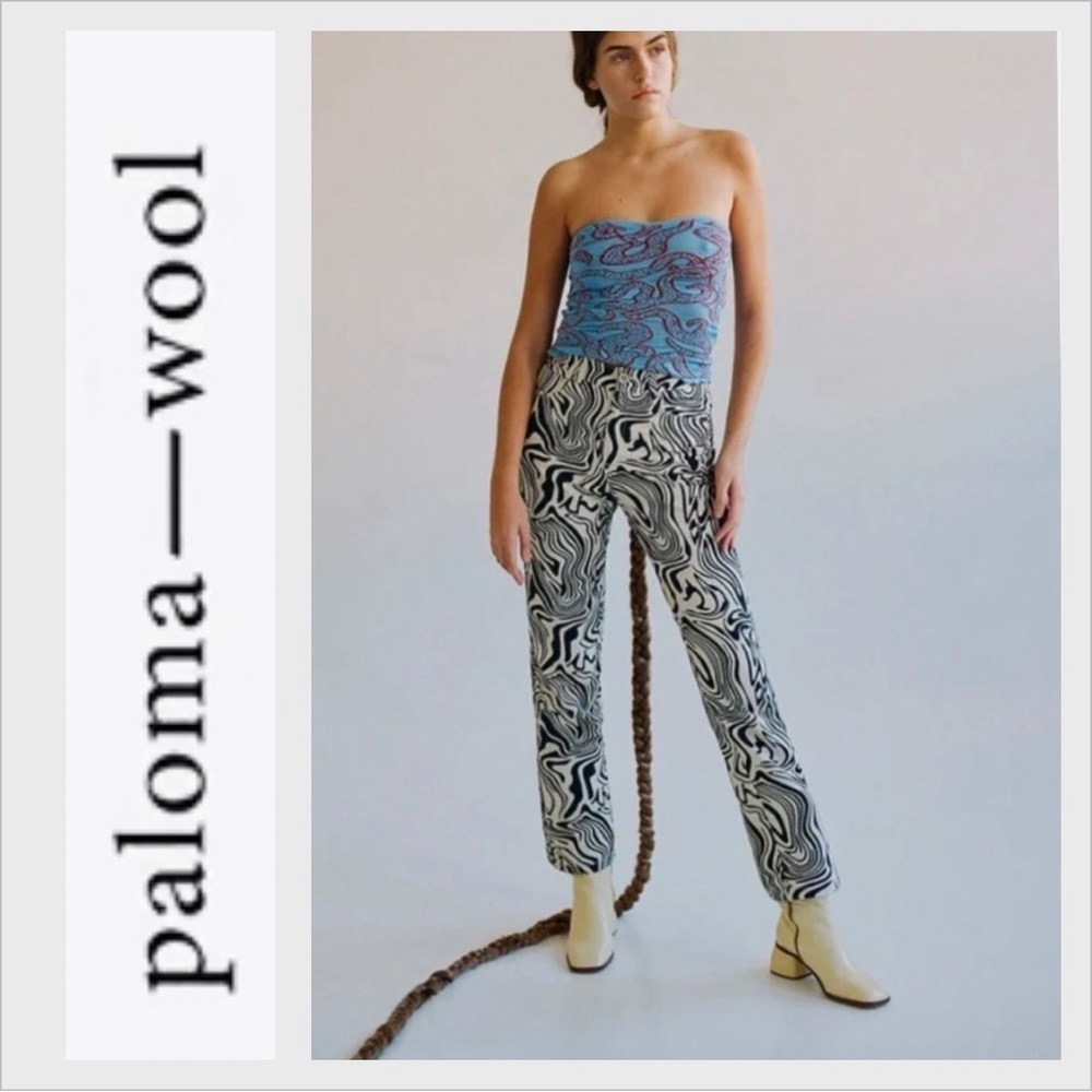 NWOT PALOMA WOOL Kelly Zebra High Waisted Straight Pants US SZ 2 /34 waist 26”